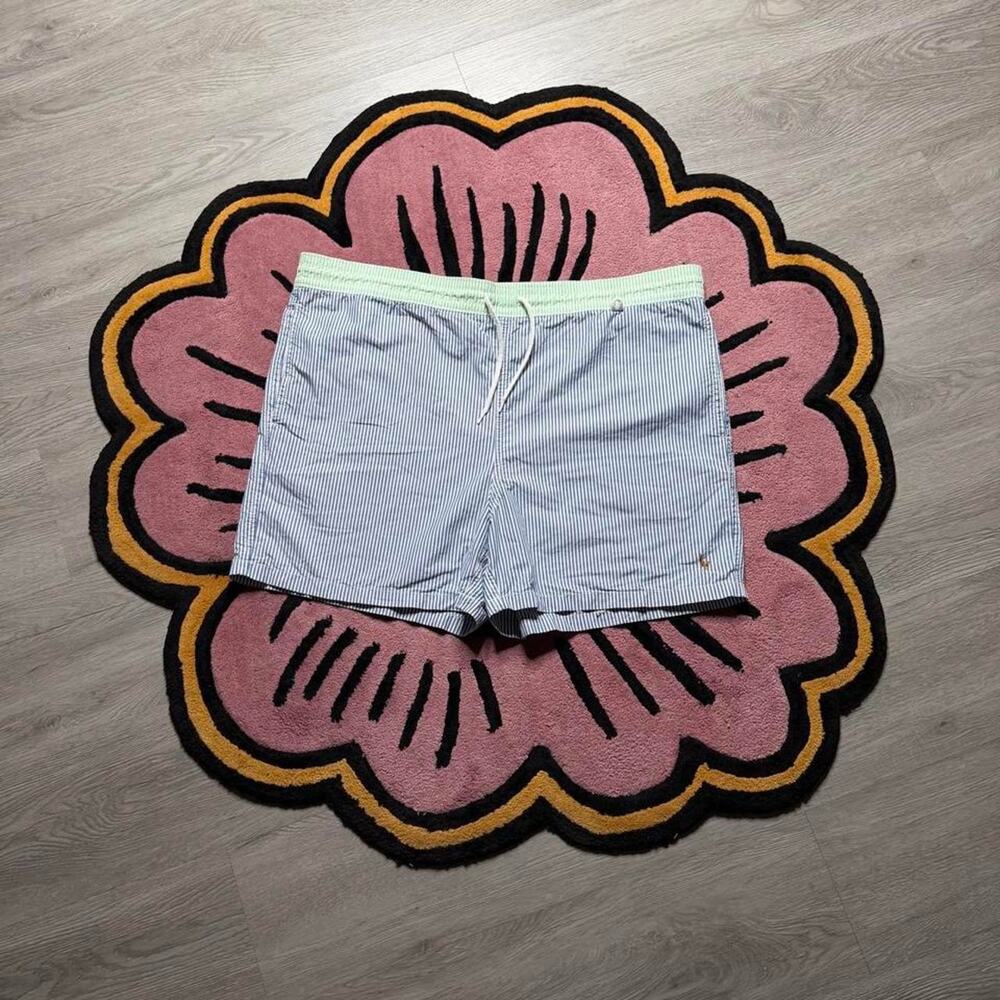 Polo Ralph Lauren Pinstriped Embroidered Logo Water Swim Shorts Large